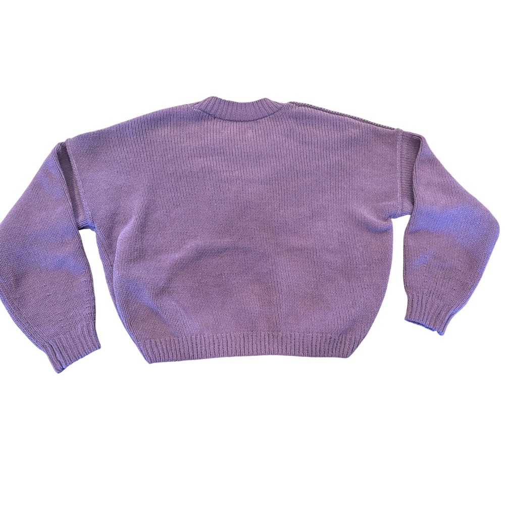 Hollister Womens XS Purple Shaker Stitch Cropped Crewneck Sweater Braided Detail - Picture 2 of 5